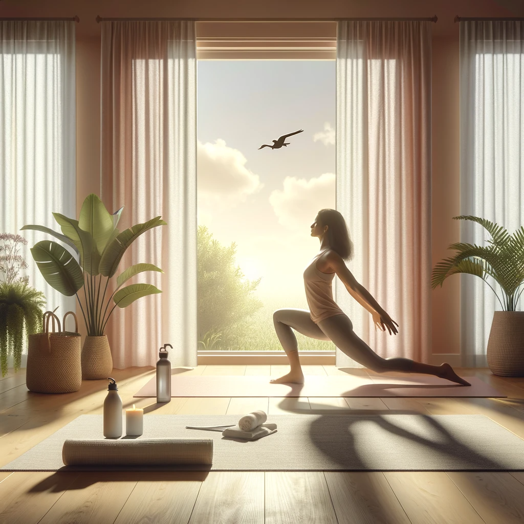 Meditating woman, relaxed scene.