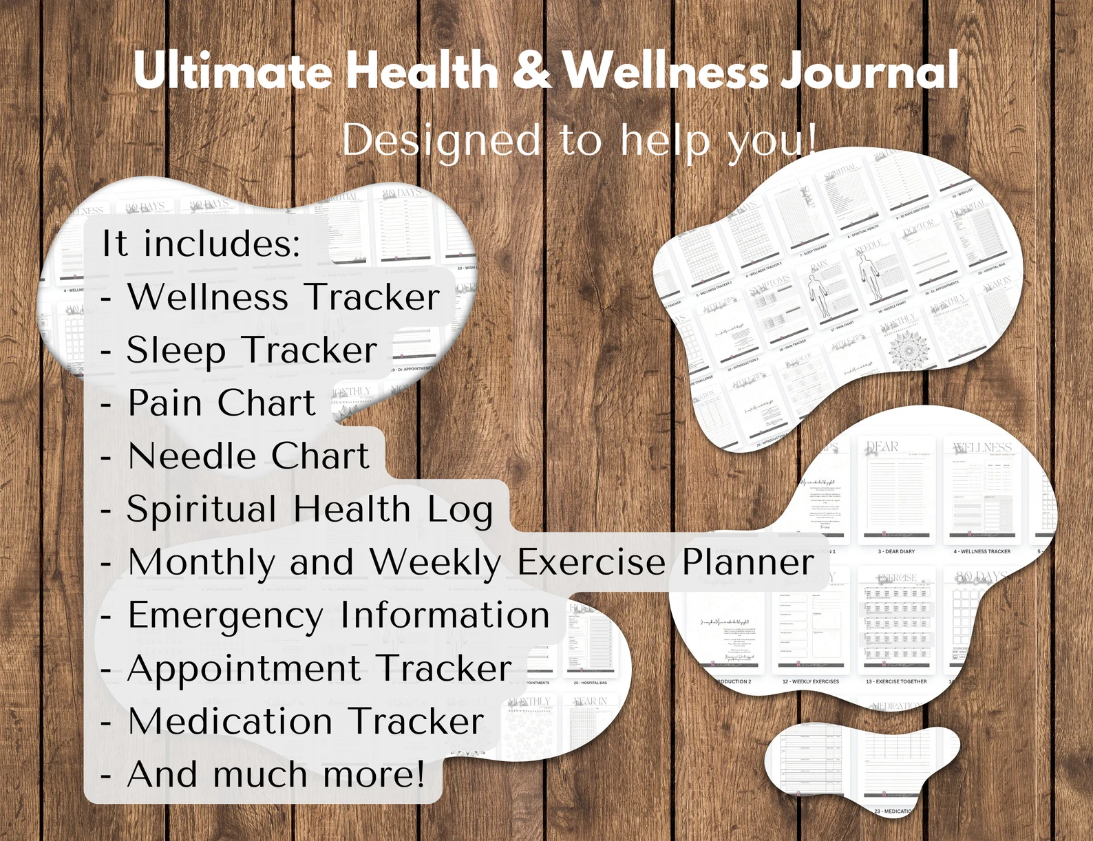 Ultimate Health & Wellness Journal featuring holistic prompts, sleep trackers, and monthly planners for balanced living.