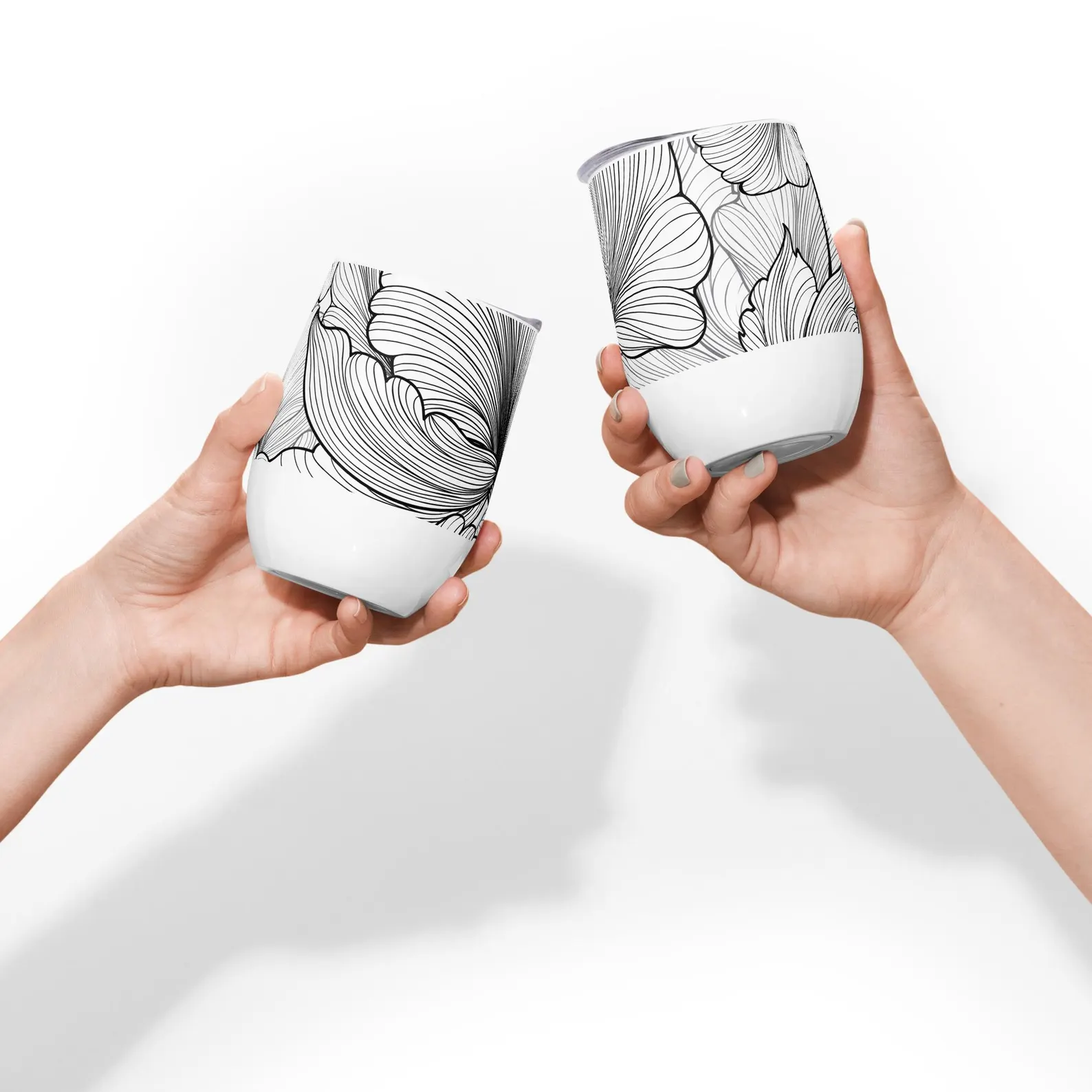 A minimalist wine tumbler with an elegant black and white sketch design, perfect for a touch of sophistication.